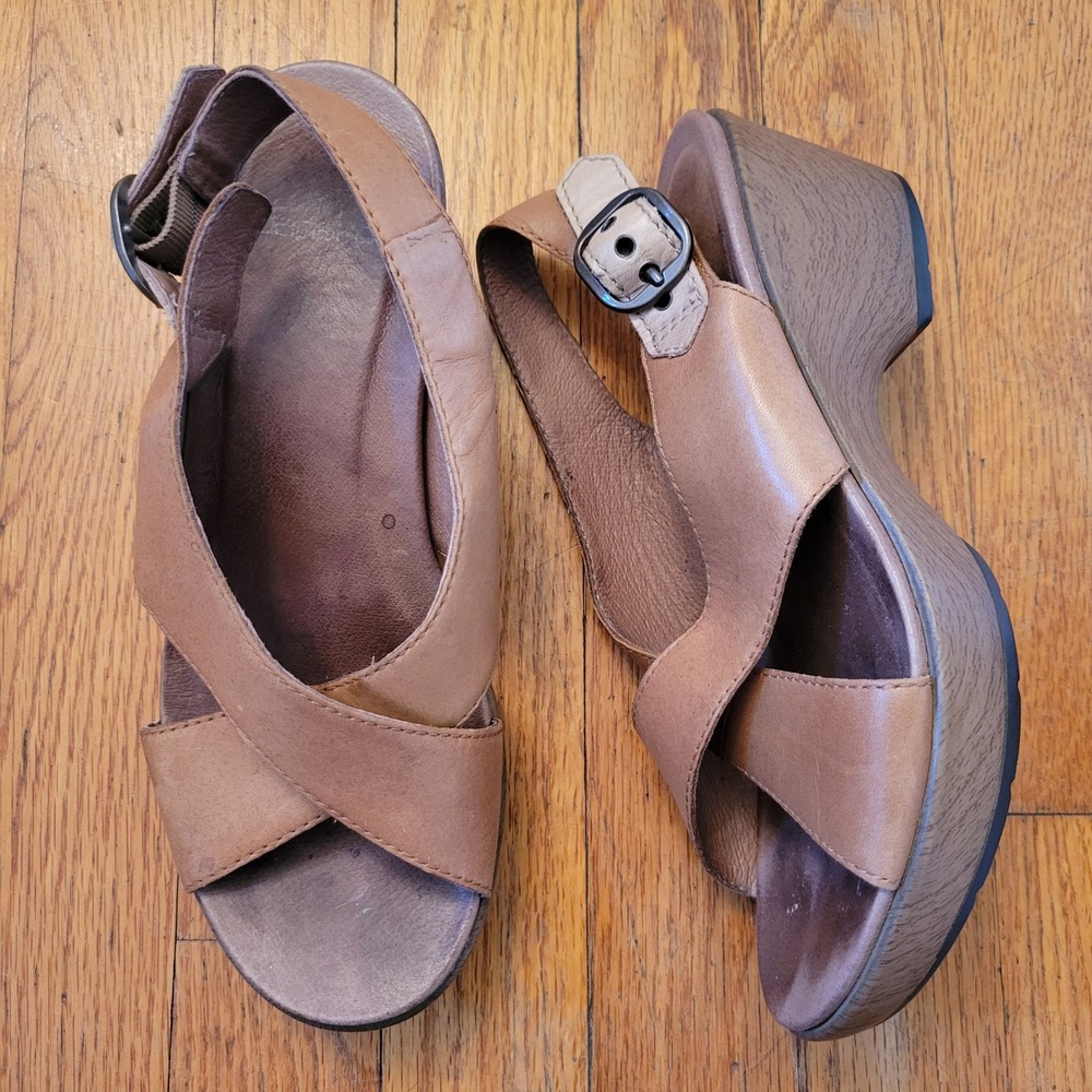 Dansko Brown Leather Wedge Sandals